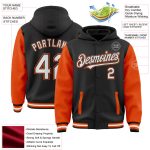 Custom Bomber Varsity Hoodie Jacket with Personalized Team Name & Number - Black White-Orange Full-Snap Two Tone Personalized