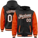 Custom Bomber Varsity Hoodie Jacket with Personalized Team Name & Number - Black White-Orange Full-Snap Two Tone Personalized