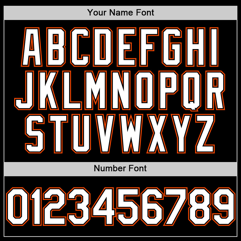 Personalized Black White-Orange Bomber Full-Snap Varsity Letterman Two Tone Hoodie Jacket Team Custom Name and Number Custom Bomber Varsity Hoodie Jacket with Personalized Team Name & Number - Black White-Orange Full-Snap Two Tone Personalized - Image 5