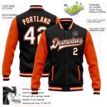 Personalized Two Tone Bomber Jacket Black White Orange Full-Snap Varsity Letterman Personalized Black White-Orange Bomber