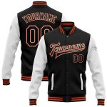 Custom Team Name Number Black White-Orange Bomber Varsity Letterman Jacket - Personalized Full-Snap Two Tone Design Personalized