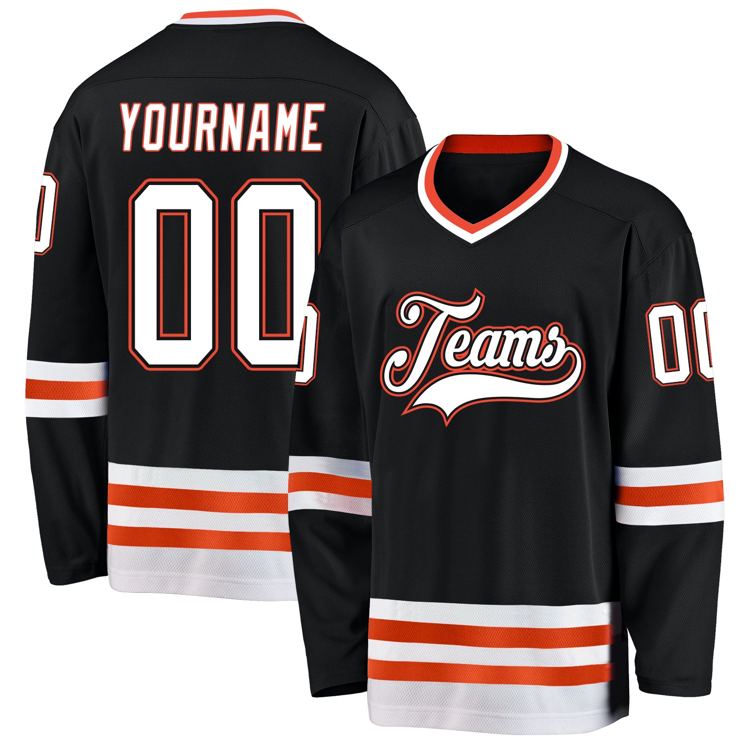 Custom Name Number Black White-Orange Hockey Jersey Personalized Team Apparel Personalized Black White-Orange Hockey Jersey
