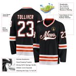 Custom Name Number Black White-Orange Hockey Jersey Personalized Team Apparel Personalized Black White-Orange Hockey Jersey