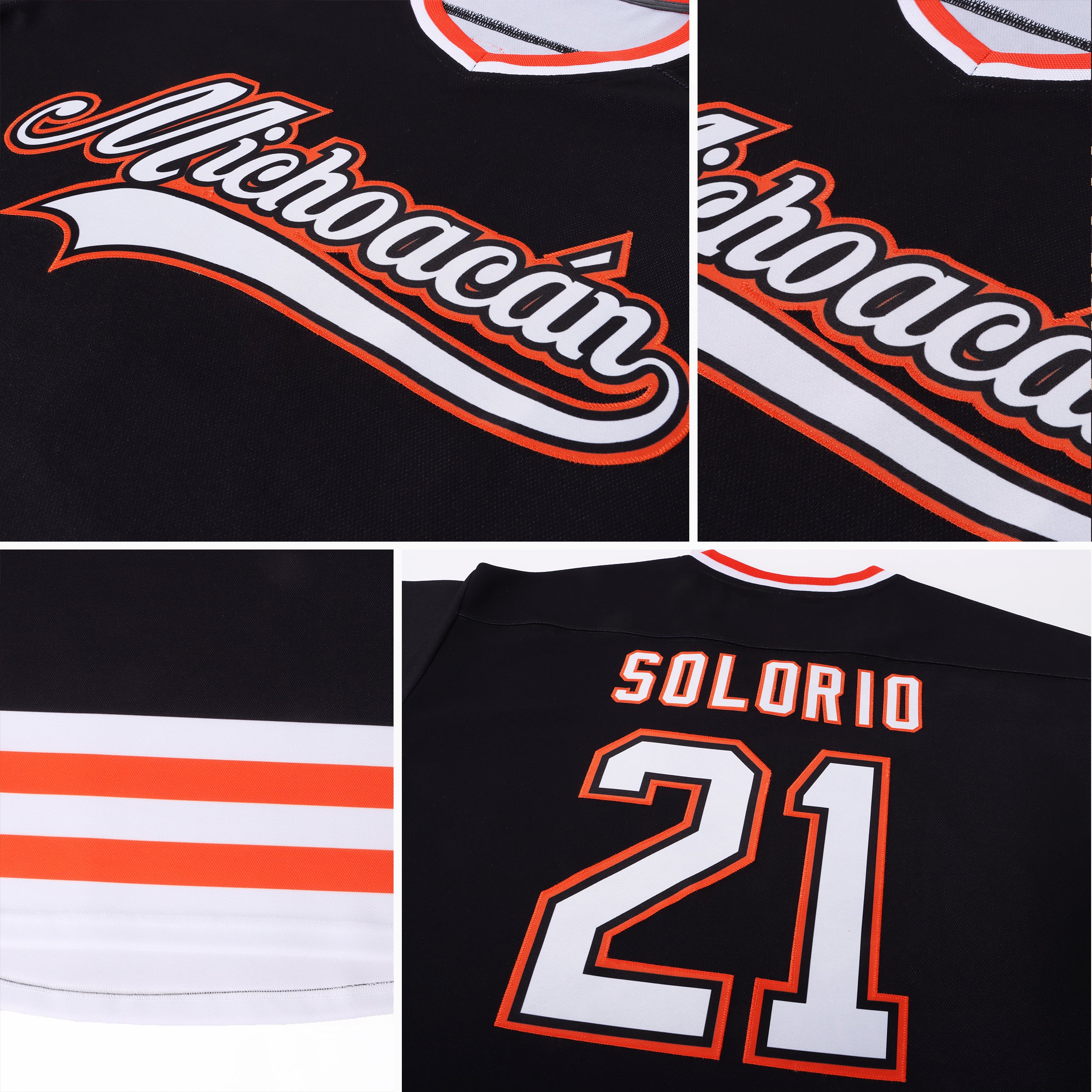 Personalized Black and Orange Hockey Jersey for Men and Women - Custom Sports Apparel Personalized Black White-Orange Hockey - Image 7