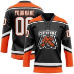 Personalized Hockey Jersey with Custom Name & Number | Black White-Orange Lace Neck Team Apparel Personalized Black White-Orange