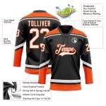 Personalized Hockey Jersey with Custom Name & Number | Black White-Orange Lace Neck Team Apparel Personalized Black White-Orange