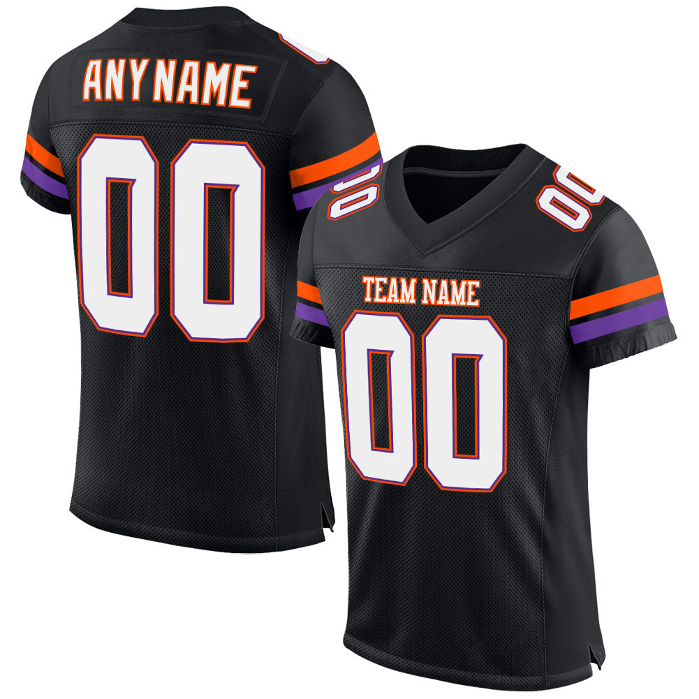Personalized Authentic Football Jersey - Black White Orange Mesh Design Personalized Black White-Orange Mesh Authentic Football