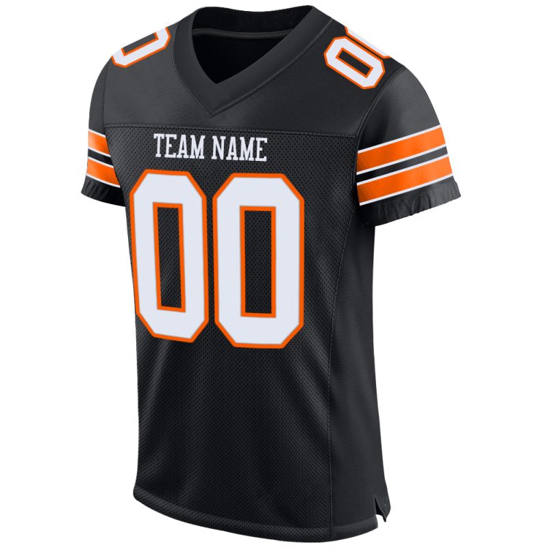 Custom Black White-Orange Mesh Authentic Football Jersey with Personalized Name and Number - Team Spirit Gear Personalized