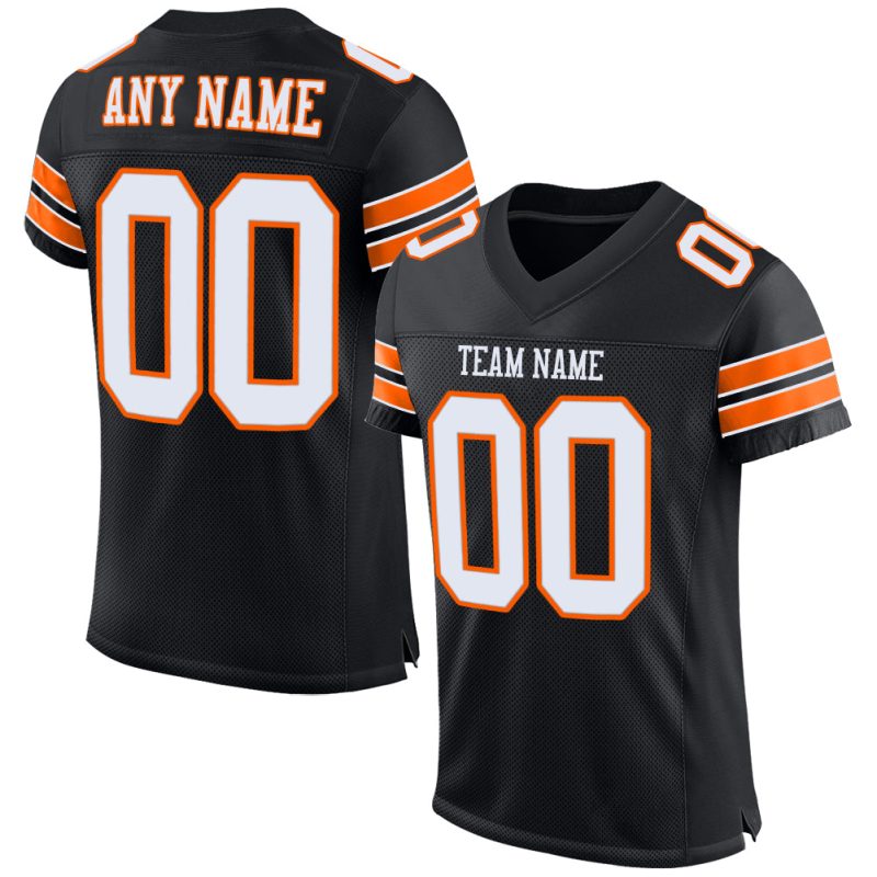 Custom Black White-Orange Mesh Authentic Football Jersey with Personalized Name and Number - Team Spirit Gear Personalized