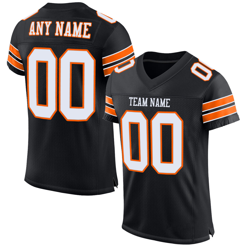 Custom Black White-Orange Mesh Authentic Football Jersey with Personalized Name and Number - Team Spirit Gear Personalized