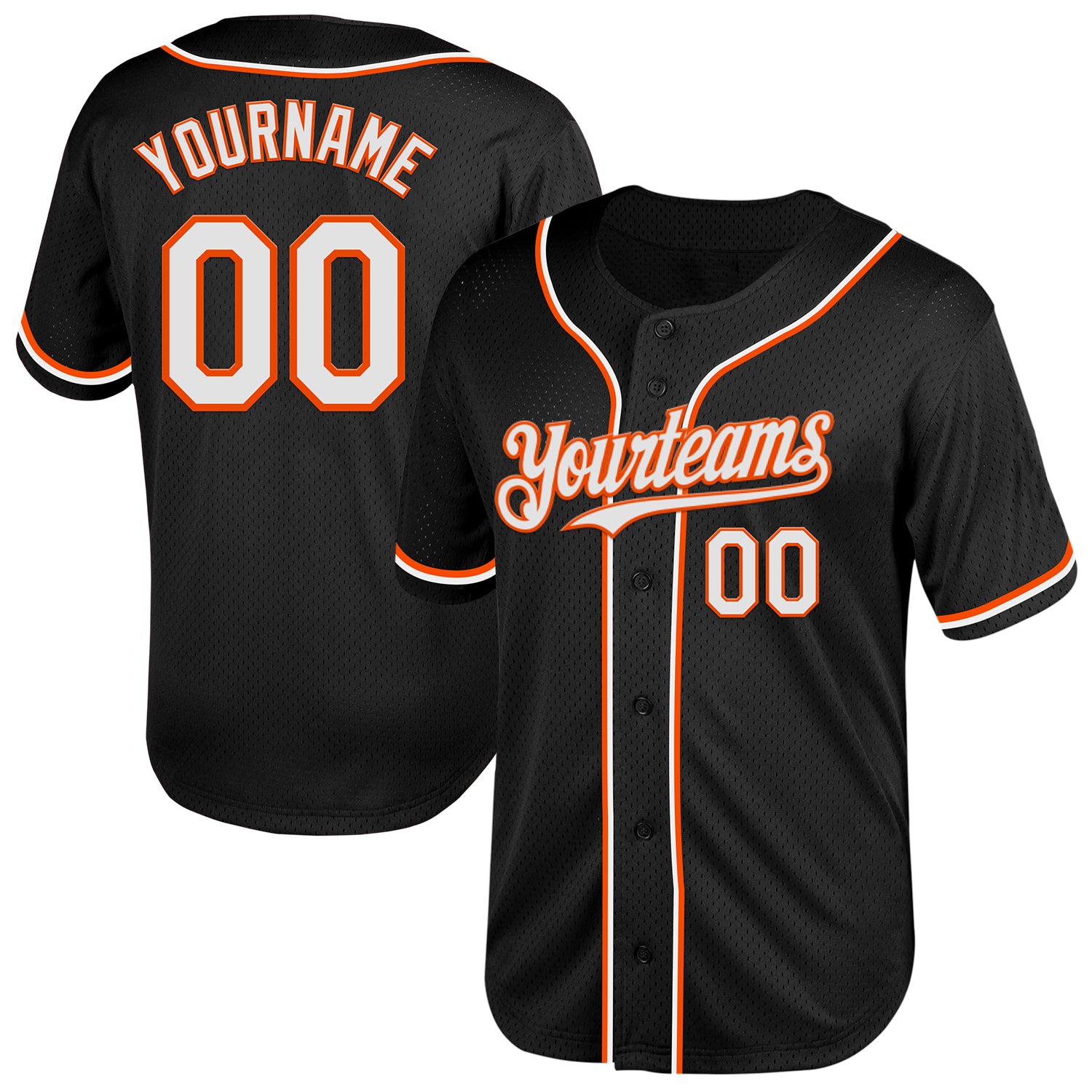Custom Name and Number Personalized Black White-Orange Mesh Baseball Jersey - Authentic Throwback Design Personalized Black
