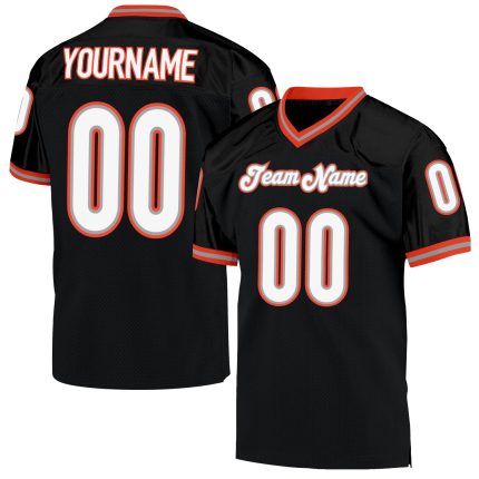 Custom Black White-Orange Mesh Football Jersey with Personalized Name and Number - Authentic Throwback Team Jersey Personalized