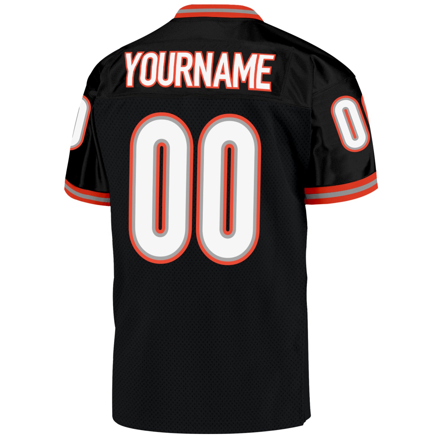 Personalized Black White-Orange Mesh Authentic Throwback Football Jersey Team Custom Name and Number Custom Black White-Orange Mesh Football Jersey with Personalized Name and Number - Authentic Throwback Team Jersey Personalized - Image 3
