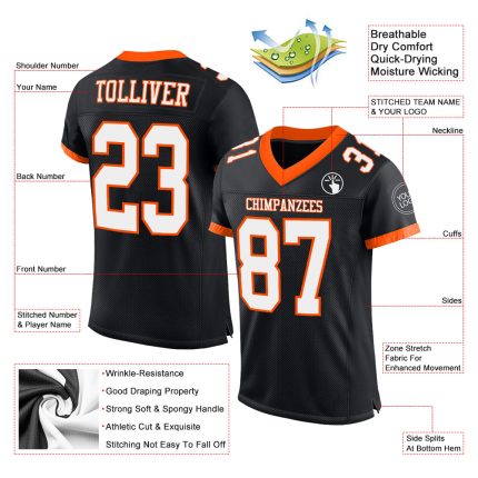 Personalized Black and Orange Football Jersey Mesh 3 - Customizable Sports Wear Personalized Black White-Orange Mesh Football