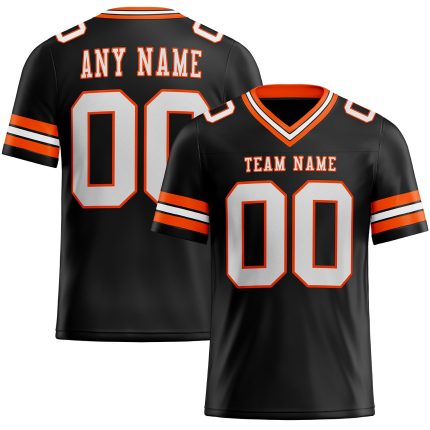 Custom Black White Orange Mesh Football Jersey for Kids Size 4 Personalized Black White-Orange Mesh Football Jersey 4