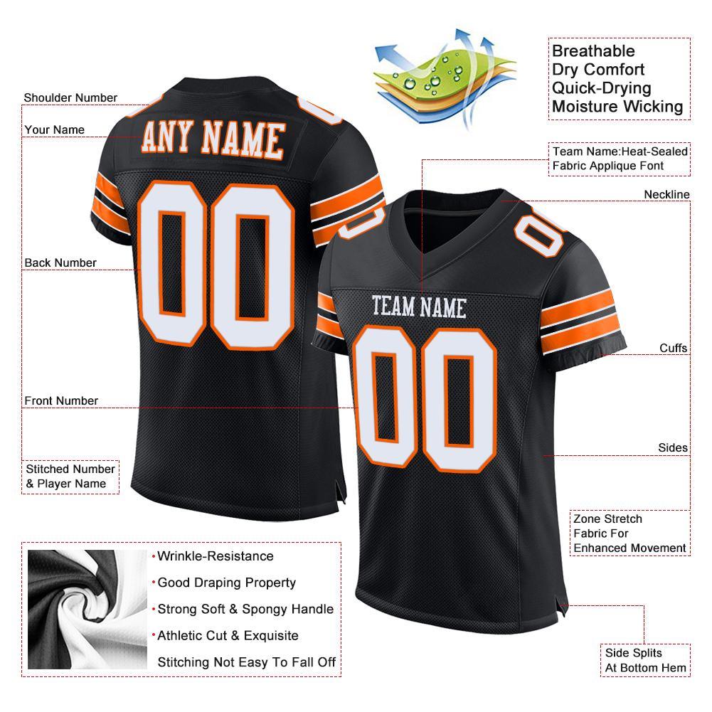 Personalized Football Jersey in Black, White, and Orange Mesh - Custom Team Apparel Personalized Black White-Orange Mesh - Image 4