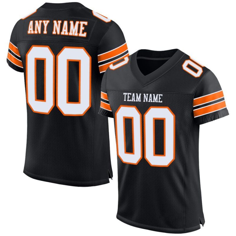 Personalized Football Jersey in Black, White, and Orange Mesh - Custom Team Apparel Personalized Black White-Orange Mesh