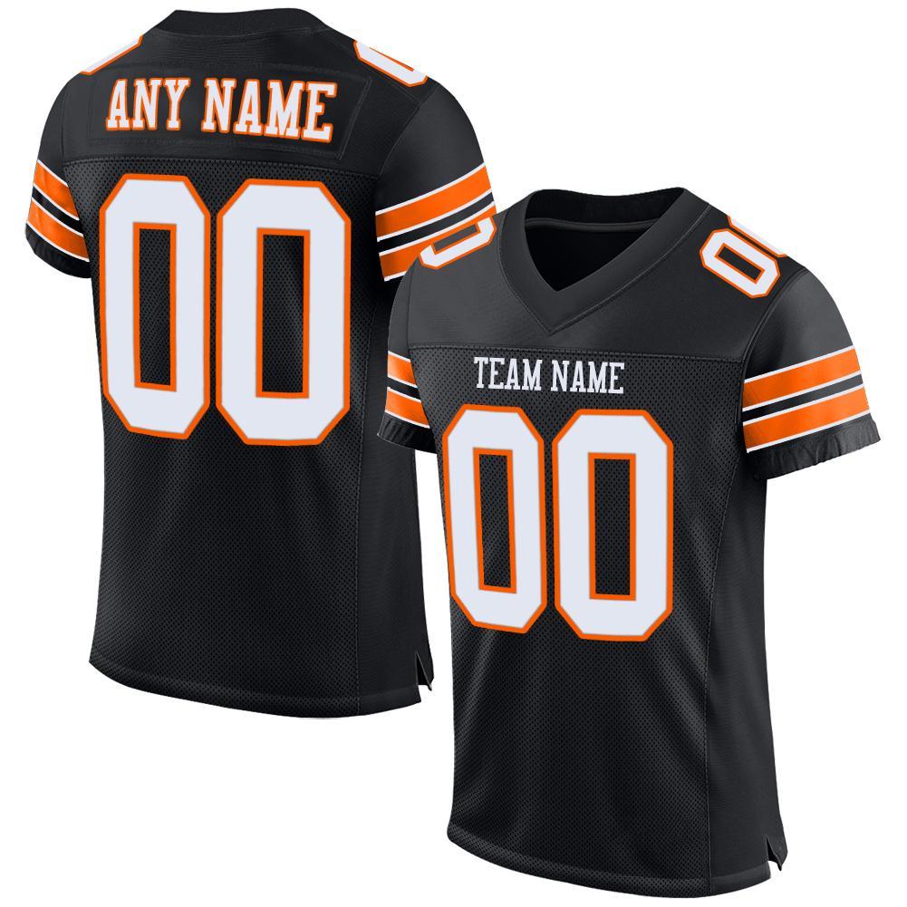 Personalized Football Jersey in Black, White, and Orange Mesh - Custom Team Apparel Personalized Black White-Orange Mesh