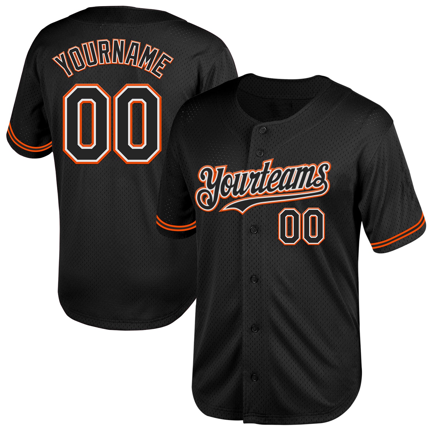 Personalized Black Orange Mesh Throwback Baseball Jersey - Custom Design for Fans Personalized Black White-Orange Mesh Throwback