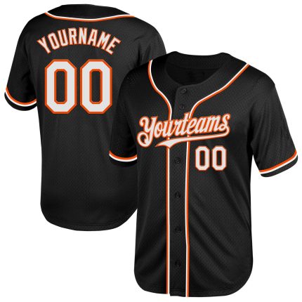 Personalized Black Orange White Mesh Baseball Jersey - Throwback Style Personalized Black White-Orange Mesh Throwback Baseball