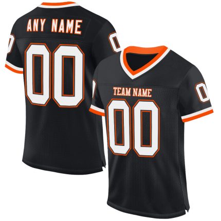 Personalized Throwback Football Jersey Black White Orange Mesh 2 Personalized Black White-Orange Mesh Throwback Football