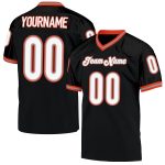 Personalized Black and Orange Throwback Football Jersey Mesh Design Personalized Black White-Orange Mesh Throwback Football