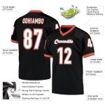 Personalized Black and Orange Throwback Football Jersey Mesh Design Personalized Black White-Orange Mesh Throwback Football