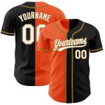 Personalized Black White Orange Gold Split Fashion Baseball Jersey Personalized Black White Orange-Old Gold Split Fashion