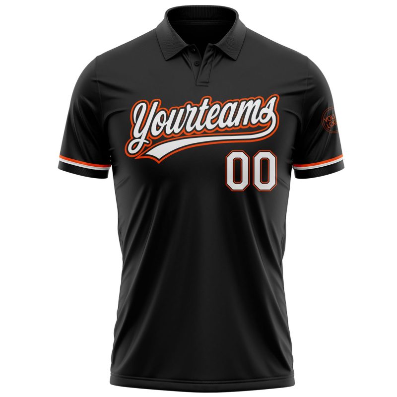 Personalized Performance Vapor Golf Polo Shirt in Black, White, and Orange Colors Personalized Black White-Orange Performance