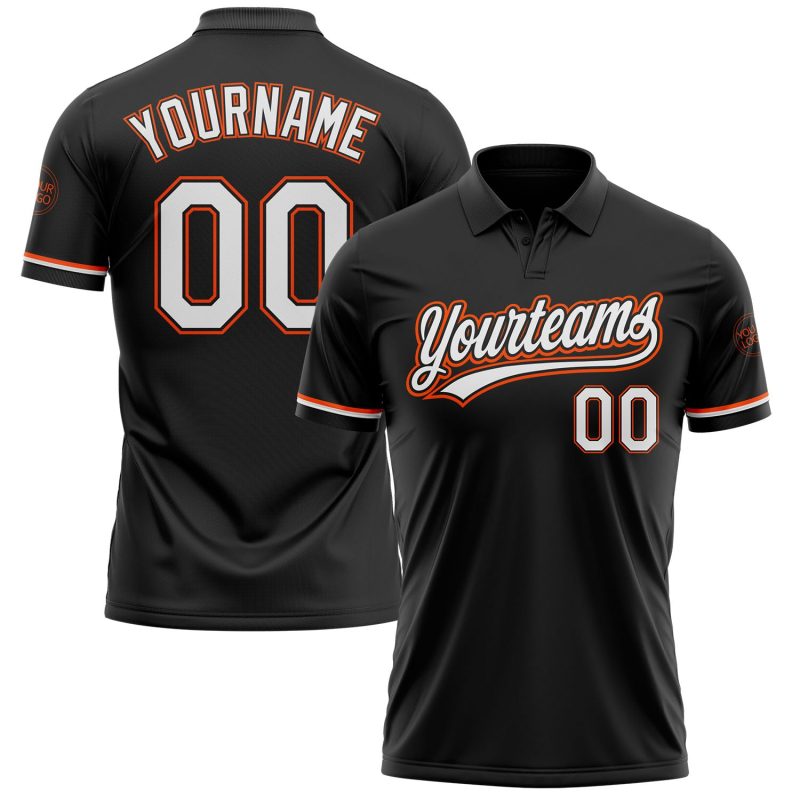 Personalized Performance Vapor Golf Polo Shirt in Black, White, and Orange Colors Personalized Black White-Orange Performance