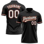 Custom Performance Golf Polo Shirt - Personalized Black White-Orange with Team Name and Number Personalized Black White-Orange