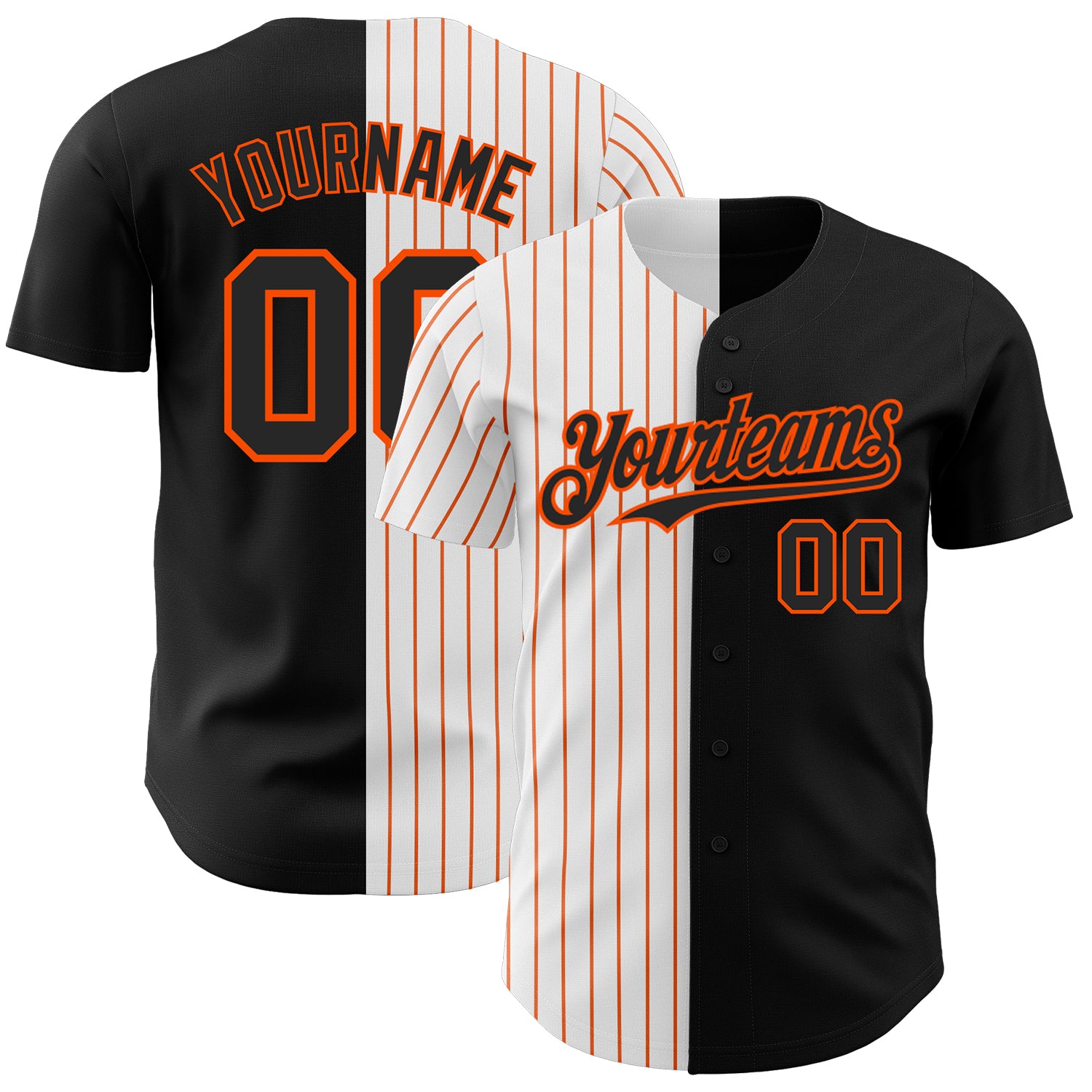 Personalized Black White Orange Pinstripe Baseball Jersey - Authentic Fashion Style Personalized Black White-Orange Pinstripe