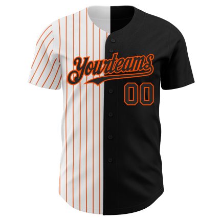 Personalized Baseball Jersey Black White Orange Pinstripe Split Style 2 Personalized Black White-Orange Pinstripe Split Fashion