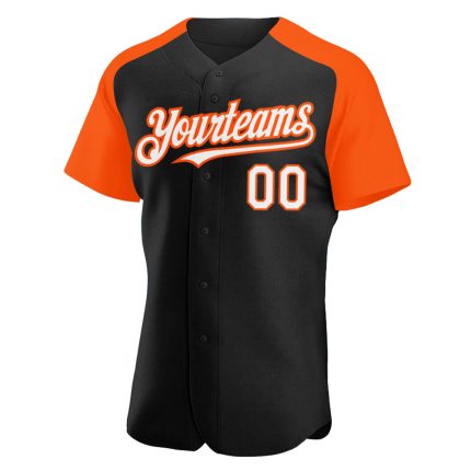 Personalized Black and Orange Baseball Jersey with White Raglan Sleeves Personalized Black White-Orange Raglan Sleeves Baseball