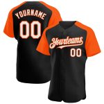 Personalized Black and Orange Baseball Jersey with White Raglan Sleeves Personalized Black White-Orange Raglan Sleeves Baseball