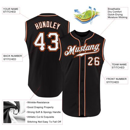 Personalized Black Orange Sleeveless Baseball Jersey for Men and Women Personalized Black White-Orange Sleeveless Baseball