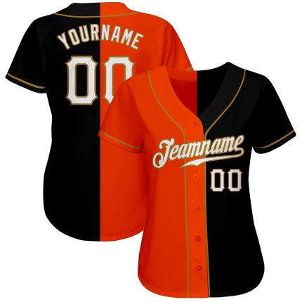 Personalized Black White Orange Split Fashion Baseball Jersey for Men and Women Personalized Black White-Orange Split Fashion