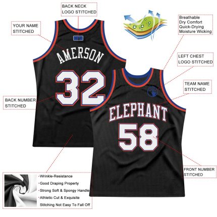 Personalized Throwback Basketball Jersey Black White Orange 2 - Custom Player Name & Number Personalized Black White-Orange