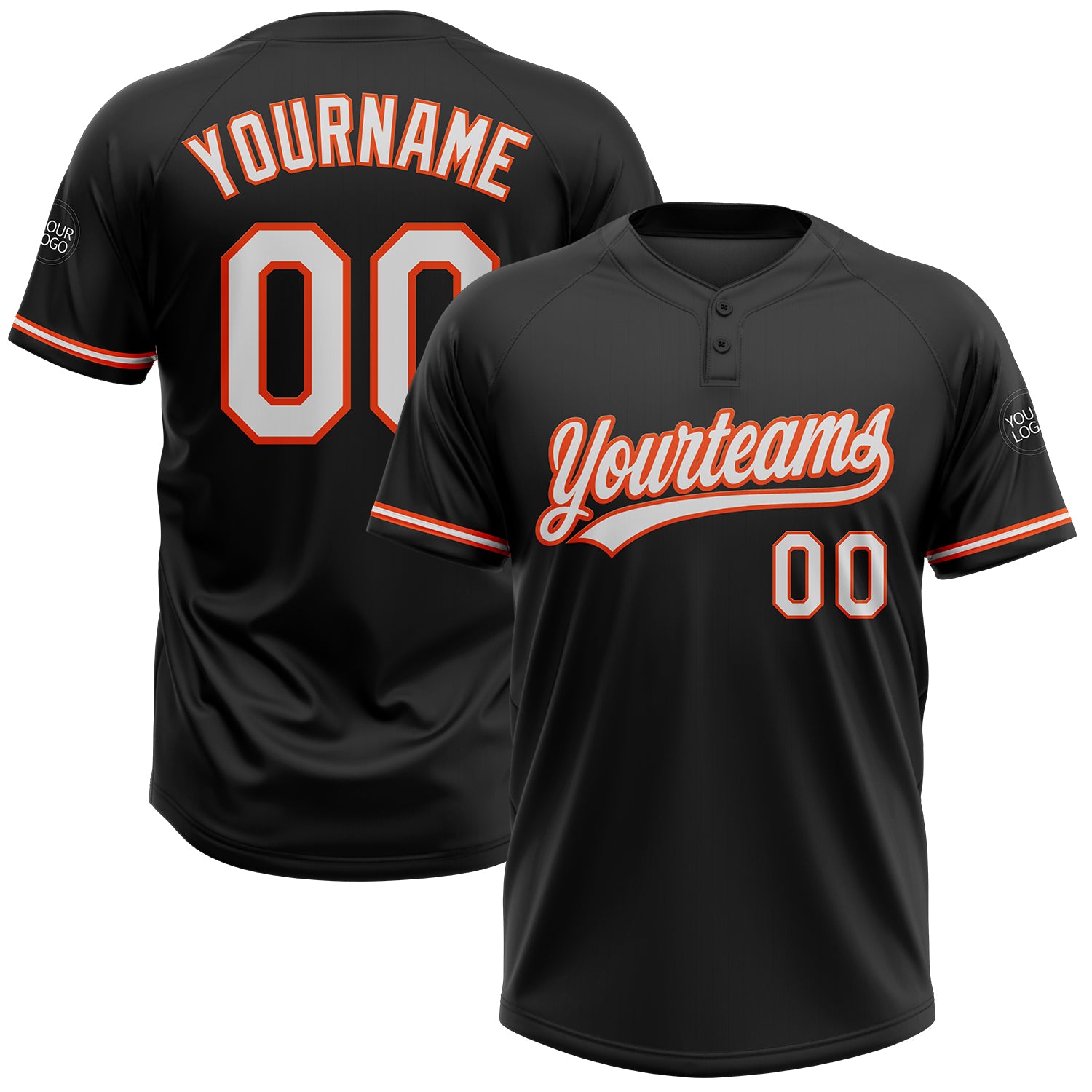 Custom Name Number Unisex Softball Jersey - Personalized Black White Orange Two-Button Design Personalized Black White-Orange