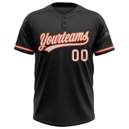 Custom Name Number Unisex Softball Jersey - Personalized Black White Orange Two-Button Design Personalized Black White-Orange