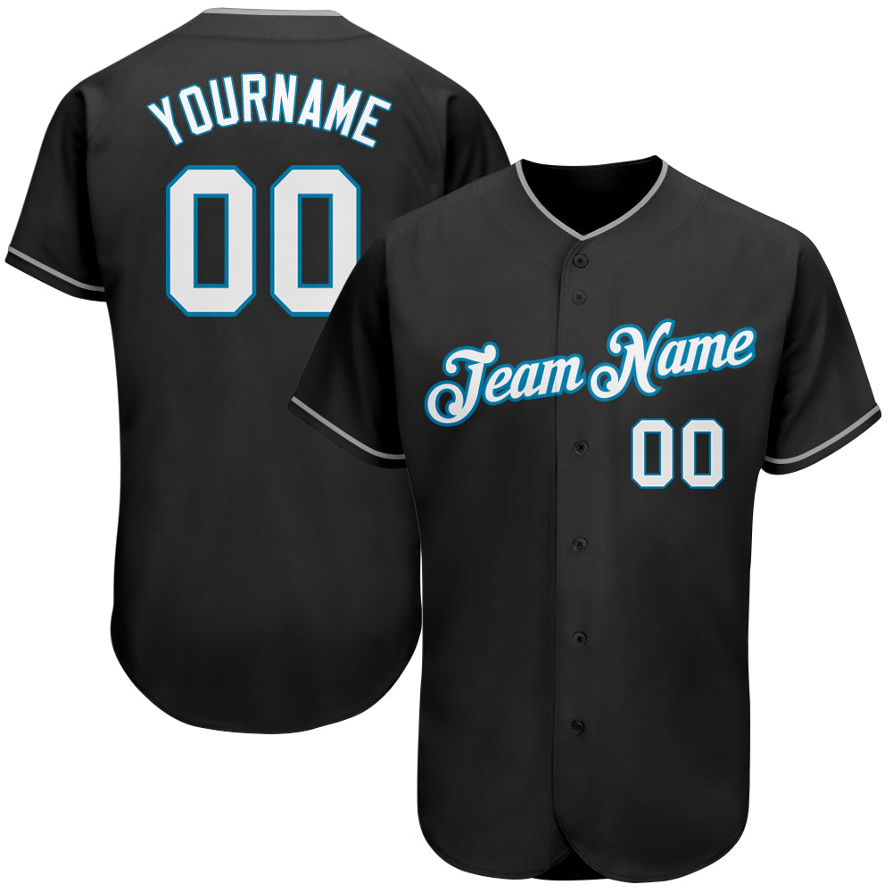 Personalized Black White Panther Blue Authentic Baseball Jersey Custom Name & Number Personalized Black White-Panther Blue