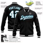 Personalized Blue Bomber Varsity Jacket Black White Panther Full-Snap Letterman Personalized Black White-Panther Blue Bomber