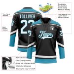 Personalized Blue Hockey Lace Neck Jersey - Black White Panther Design Personalized Black White-Panther Blue Hockey Lace