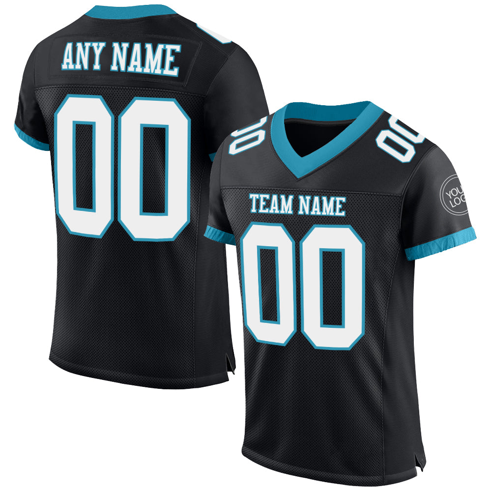 Custom Name Number Black White Panther Football Jersey Authentic Blue Mesh Personalized Black White-Panther Blue Mesh Authentic