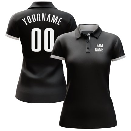 Custom Performance Golf Polo Shirt in Black and White for Men Personalized Black White Performance Golf Polo Shirt