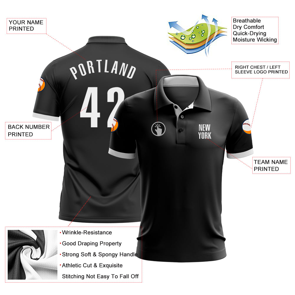 Custom Performance Golf Polo Shirt in Black and White for Men Personalized Black White Performance Golf Polo Shirt - Image 3