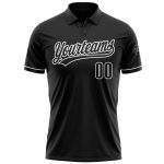 Custom Team Name and Number Black White Performance Golf Polo Shirt - Personalized Vapor Design Personalized Black White