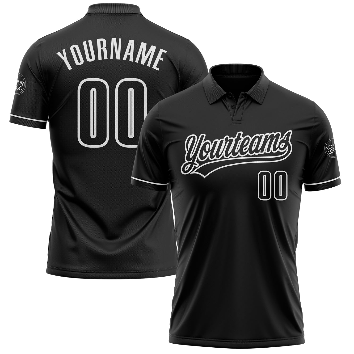 Custom Team Name and Number Black White Performance Golf Polo Shirt - Personalized Vapor Design Personalized Black White