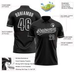 Custom Team Name and Number Black White Performance Golf Polo Shirt - Personalized Vapor Design Personalized Black White