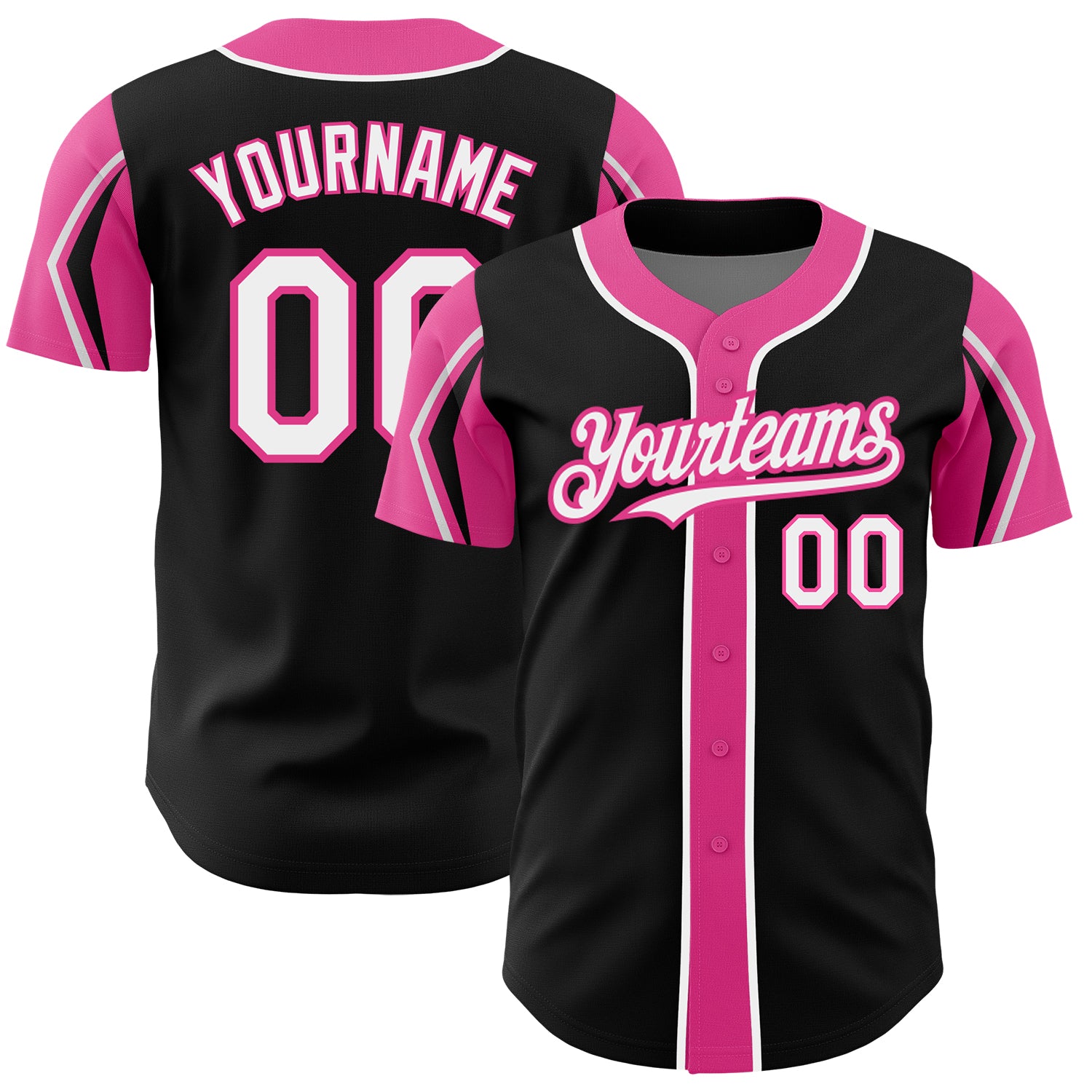 Custom Name Number Authentic Baseball Jersey - Personalized Black White Pink Arm Shapes in 3 Colors Personalized Black White-Pink